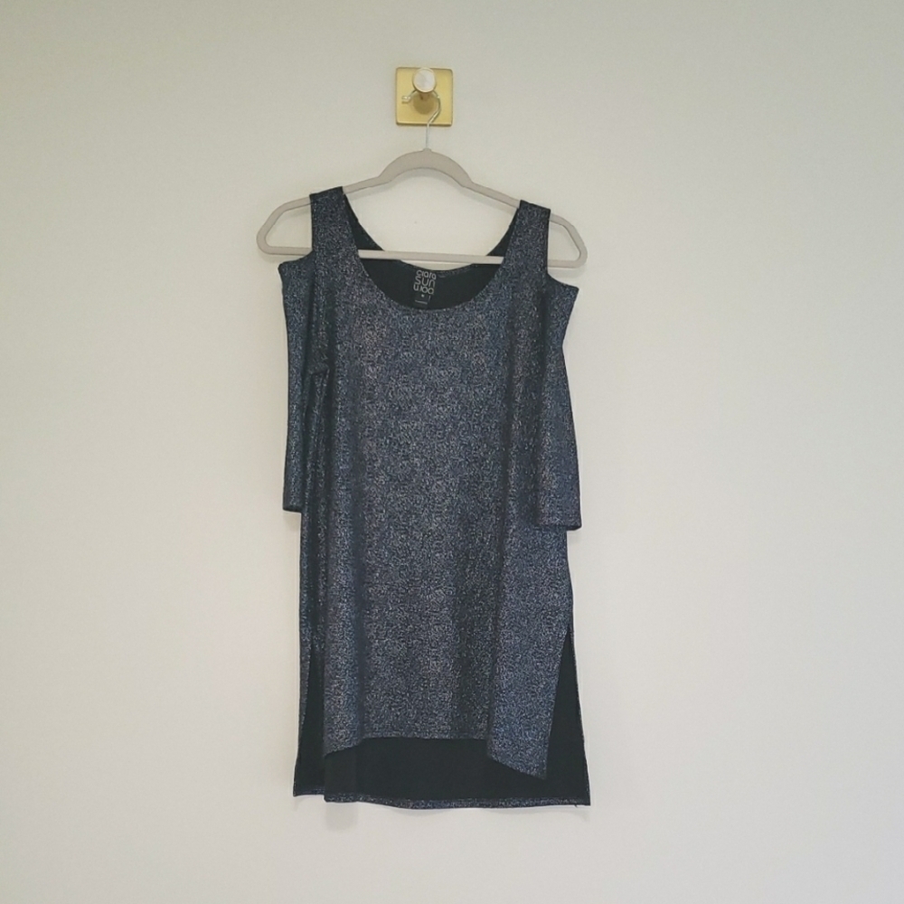 Clara Sun Woo Tunic Top Women Medium Multicolor Cold Shoulder Lagenlook Sparkle